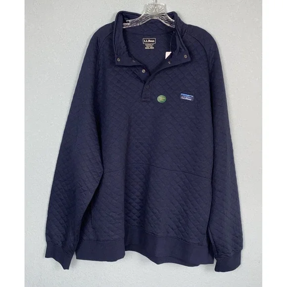 LL Bean Quilted‎ Sweatshirt Mens 3XL Navy Snap Pullover Mock Neck Logo Outdoors - Picture 3 of 15